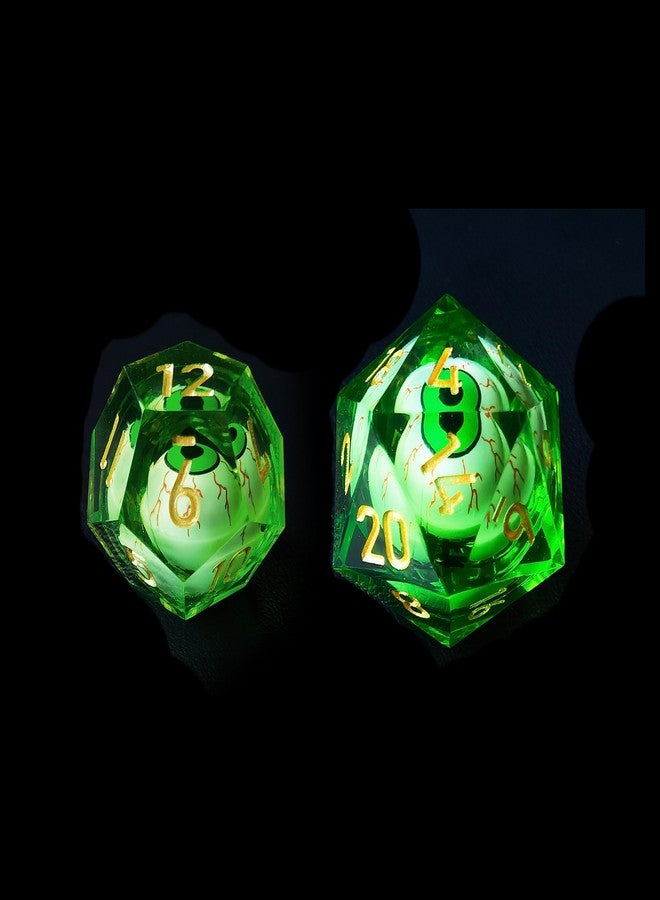 BESCON DICE Sharp Edged Liquid Core Rolling Eyeball Polyhedral Dice Set - Razor Edge Polyhedral Dice with Rolling Eyeball Inside (7pcs RPG Dice Set with Green Eye) - Image 4